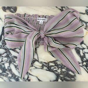 Wild Honey Striped Tie Front Bandeau Top size Medium